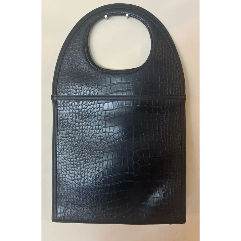 Rare Manière De Voir Vegan Leather  Black Crocodile Everything Purse